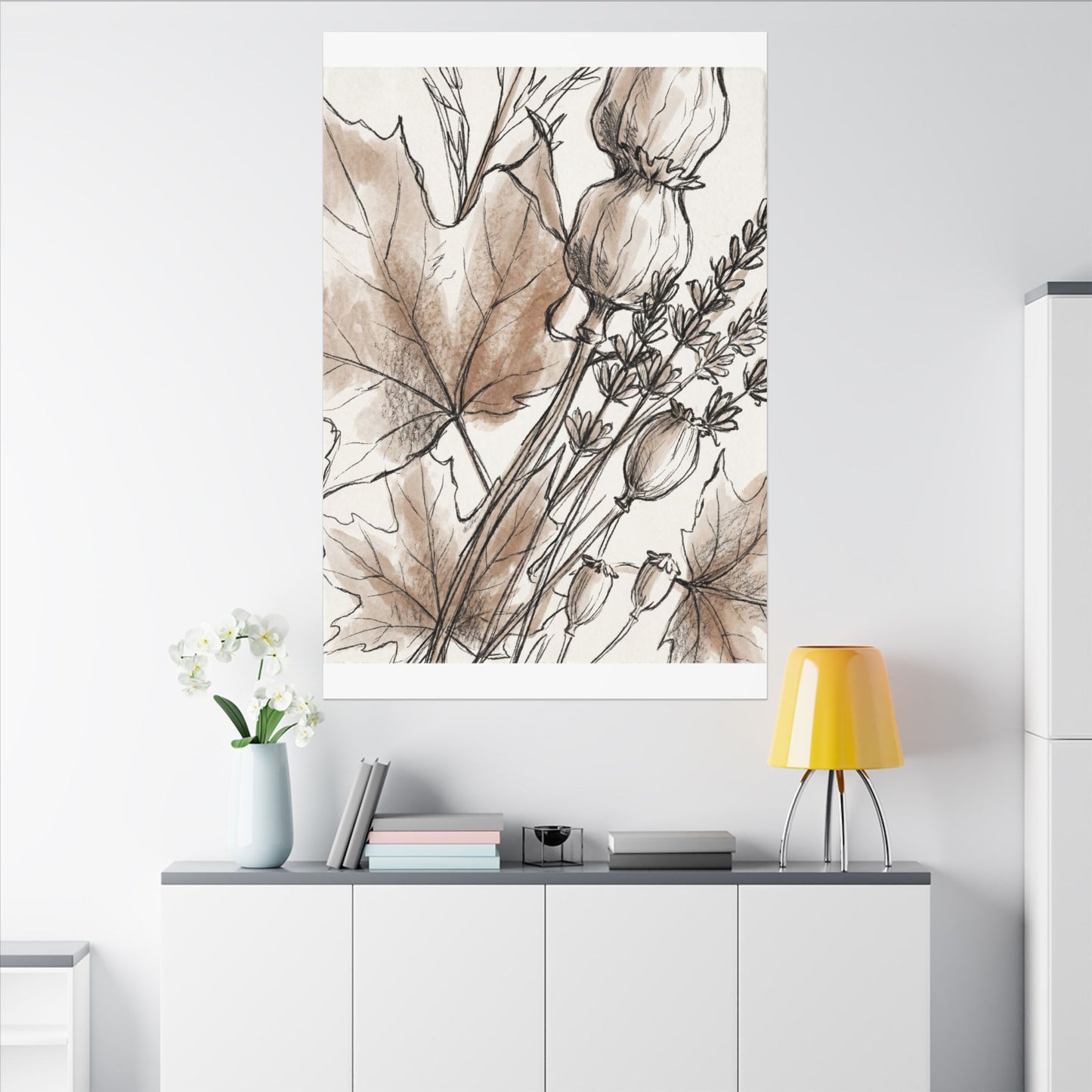 Neutral Dried Flowers Canvas Art - Minimal Line Japandi