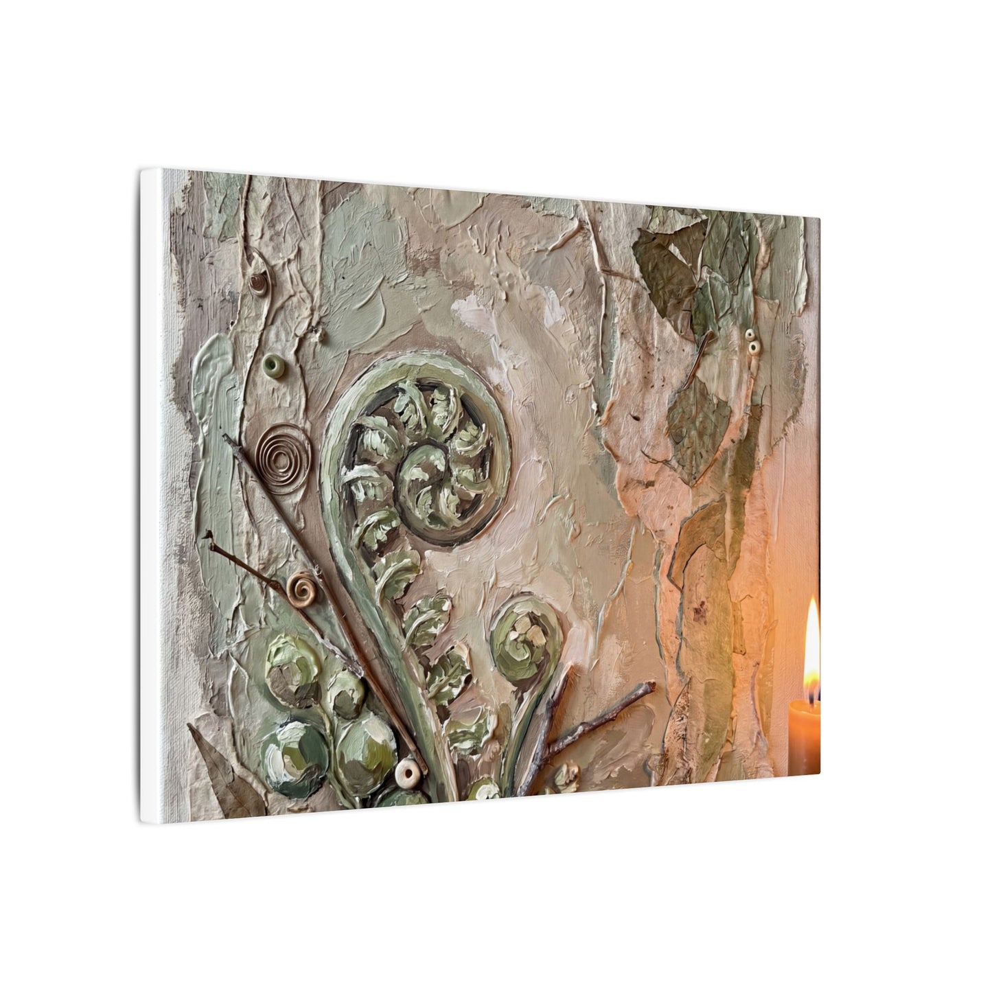 Japandi Fern Unfurling in Candlelight | Texture Canvas Art