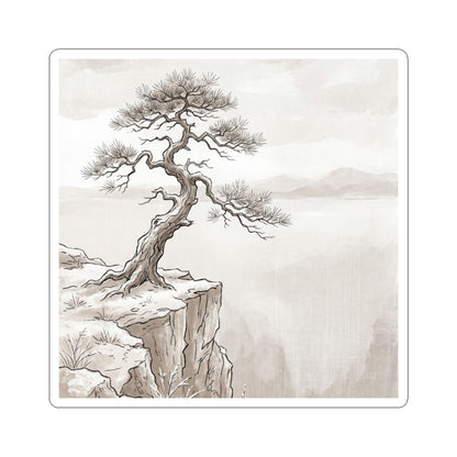 Japandi Pine Tree in Overcast | Minimal Line Sticker