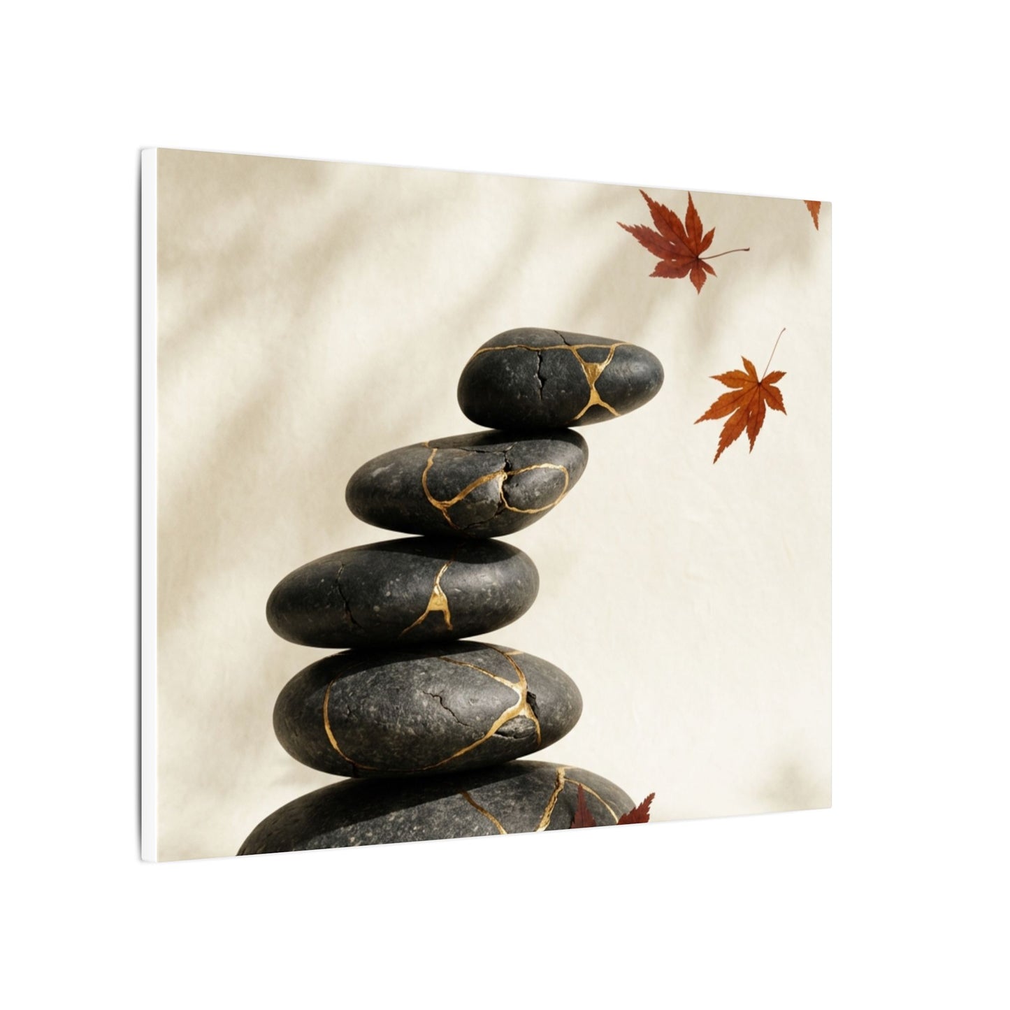 Kintsugi River Stones in Dappled | Crackle Gold Canvas Art