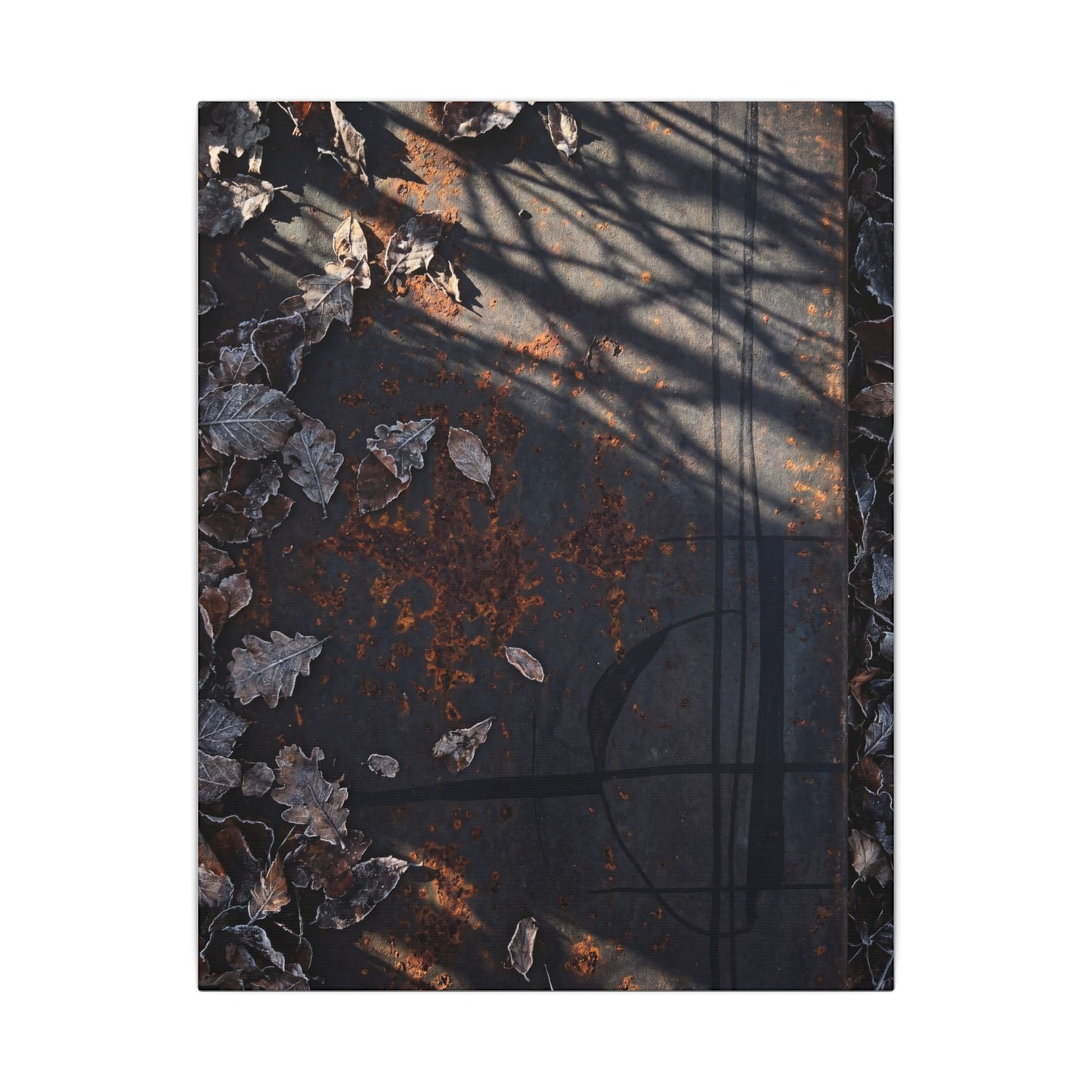 Shibui Rust Patina Canvas Art - Dark Japandi Charcoal Ink