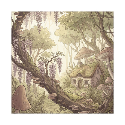 Summer Wisteria Mushroom Illustration Canvas Art | Enchanting Decor