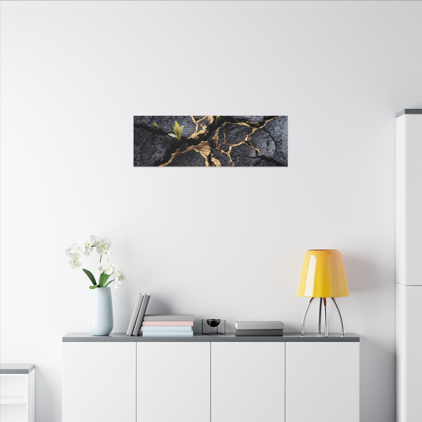 Ma Cracked Earth Canvas Art - Dark Japandi Charcoal Ink