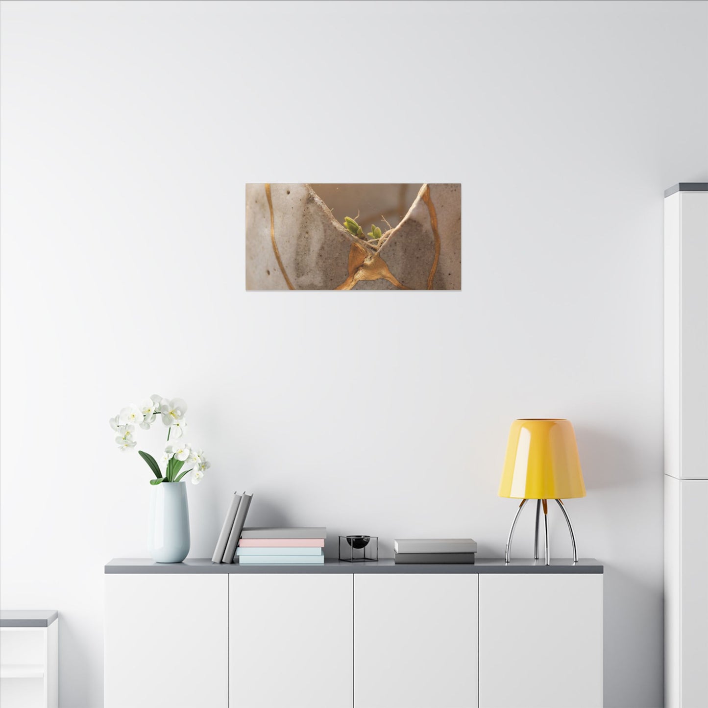 Golden Hour Broken Pottery Canvas Art - Japandi Kanso