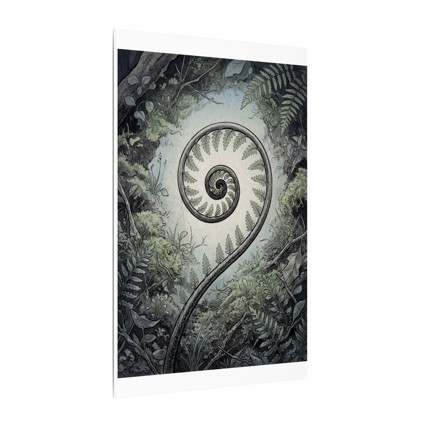 Zen Fern Unfurling in Dawn | Ukiyo E Inspired Canvas Art