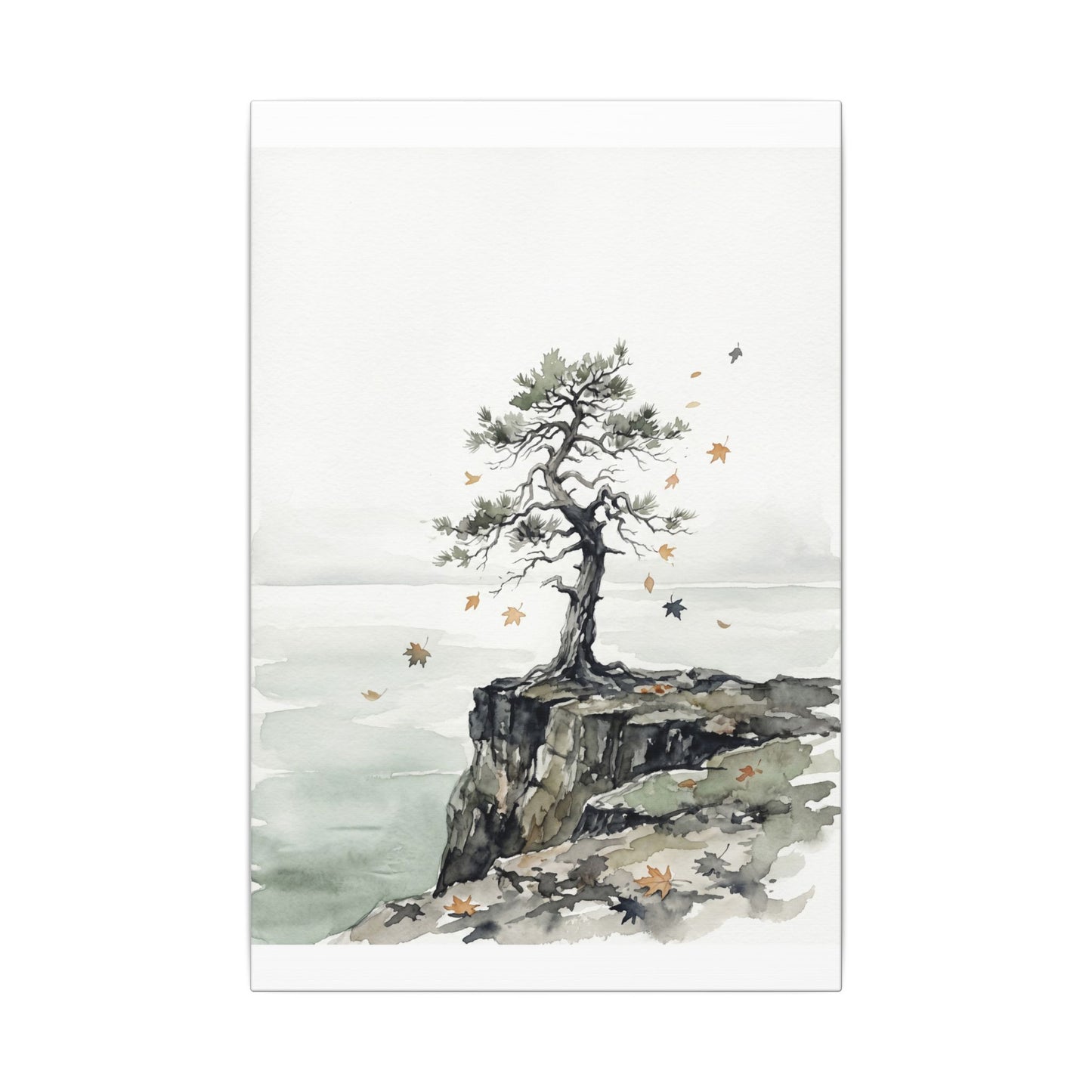 Japandi Pine Tree in Overcast | Watercolor Canvas Art