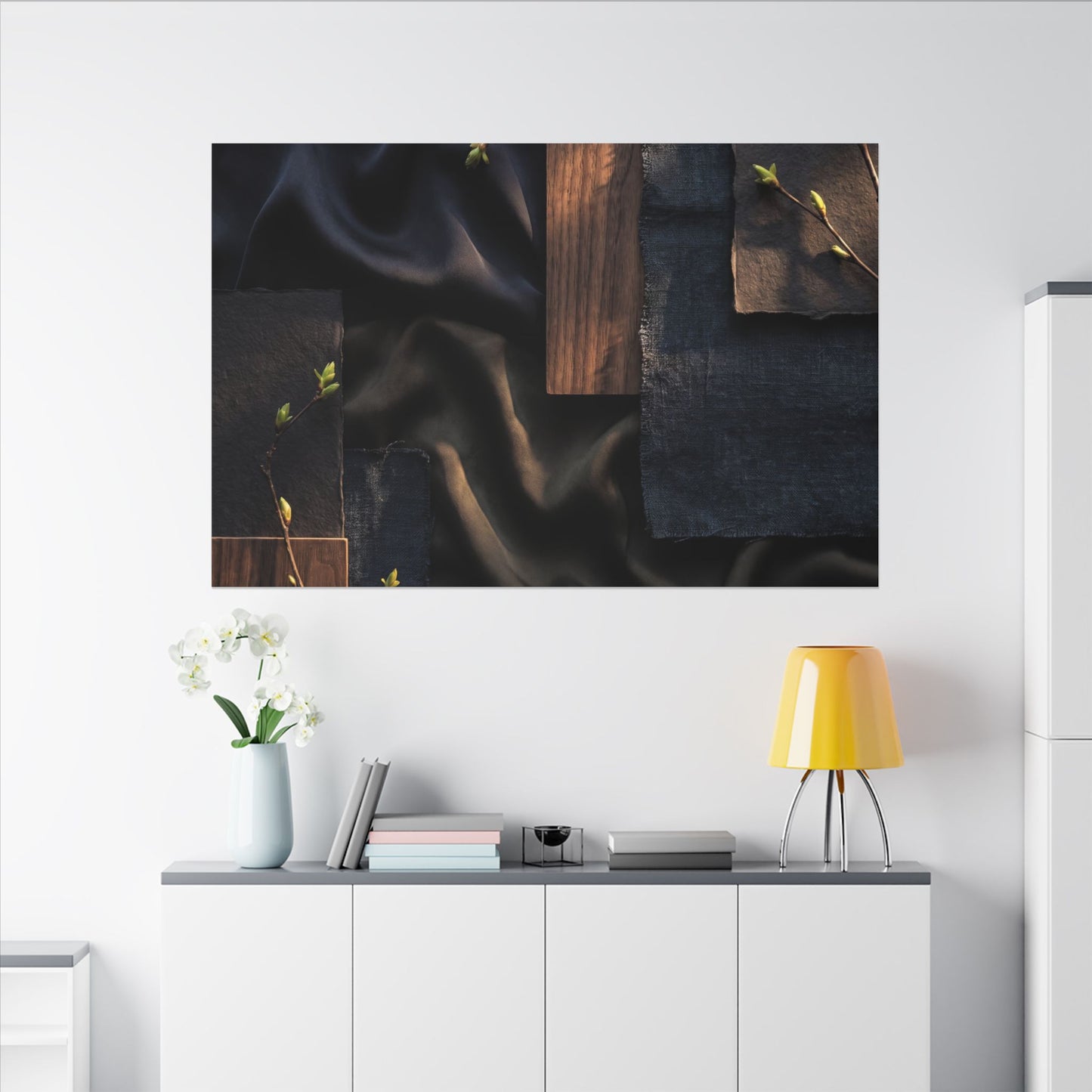 Silk Drape Spring Canvas Art | Dark Japandi Moody Design