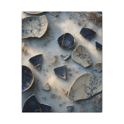 Broken Pottery Canvas Art | Winter Kintsugi Gold Vein Art