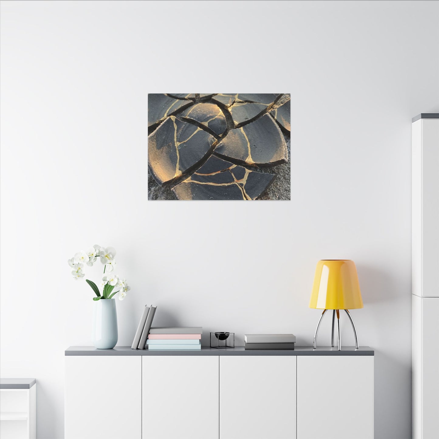 Broken Pottery Winter Canvas Art | Kintsugi Resilient Design