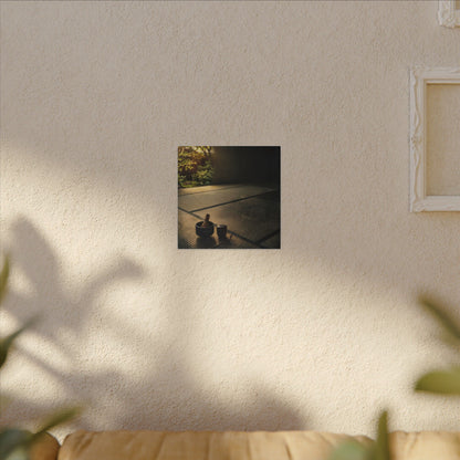 Dark Japandi Tea Ceremony in Golden Hour | Dark Texture Canvas Art
