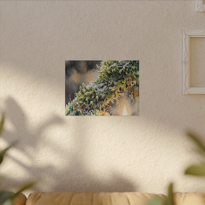 Winter Moss Close Up Watercolor Canvas Art | Neutral Decor