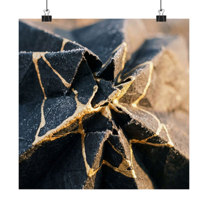Paper Fold Wall Art Print | Winter Kintsugi Gold Repair Art Art Print