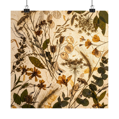 Dried Flowers Japanese Pattern Wall Art Print | Cozy Japandi Art