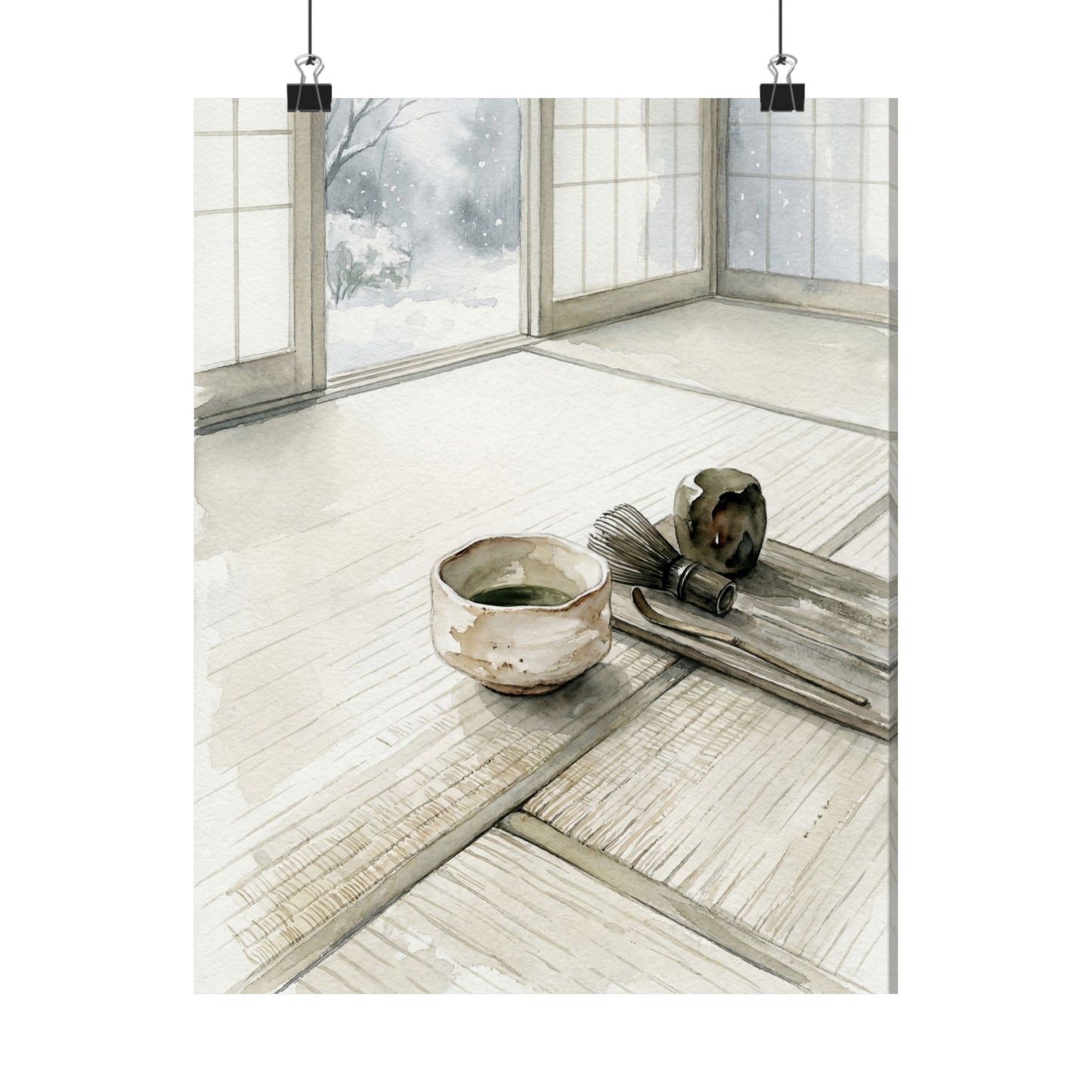 Japandi Tea Ceremony in Overcast | Watercolor Wall Art Print Art Print