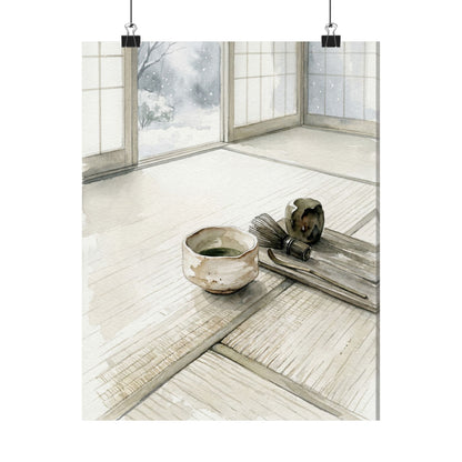 Japandi Tea Ceremony in Overcast | Watercolor Wall Art Print Art Print