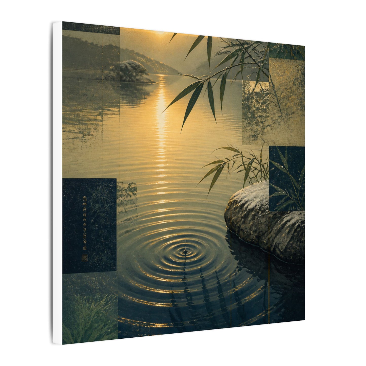 Zen Water Ripple in Golden Hour | Ukiyo E Inspired Canvas Art