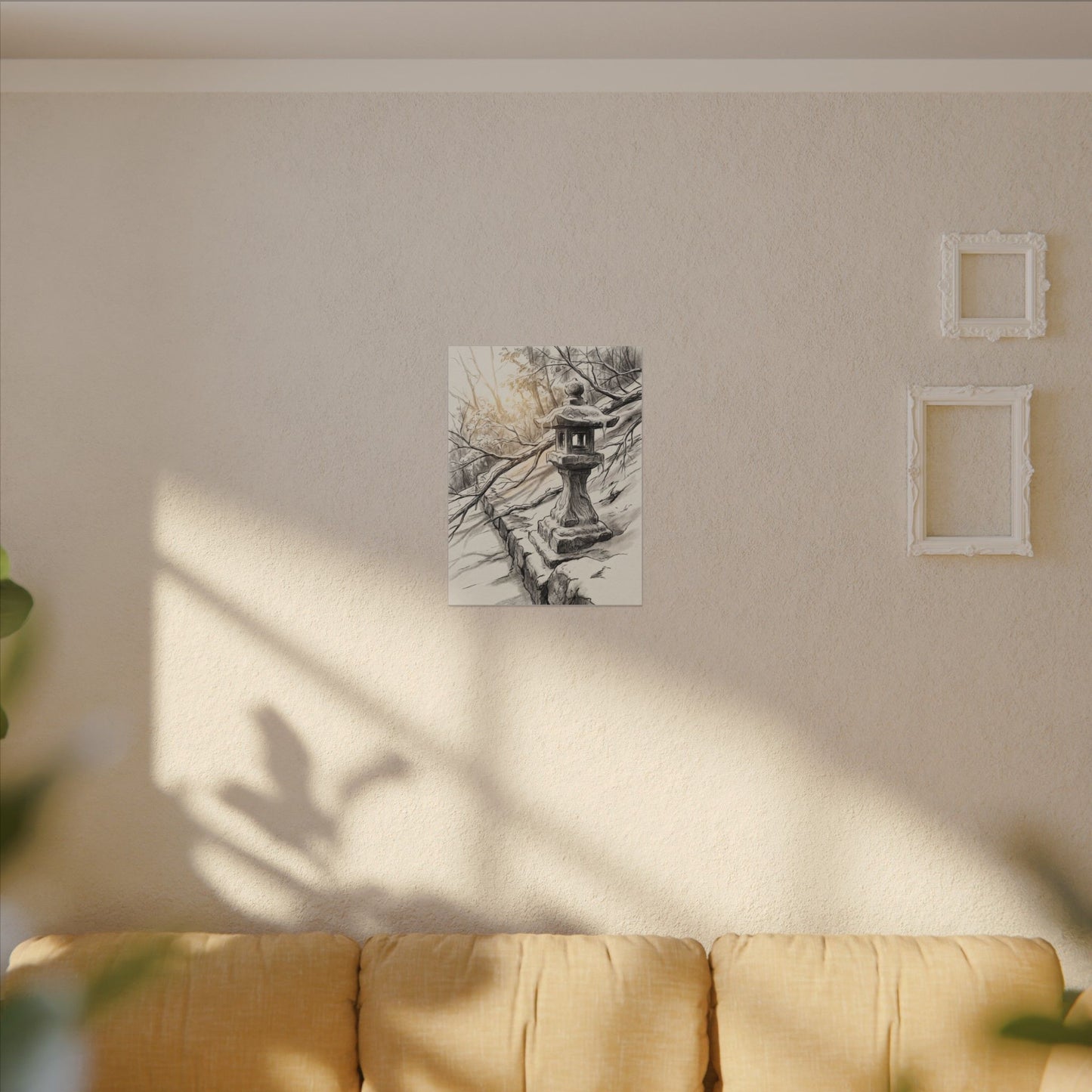 Golden Hour Stone Lantern Canvas Art - Japandi Kanso