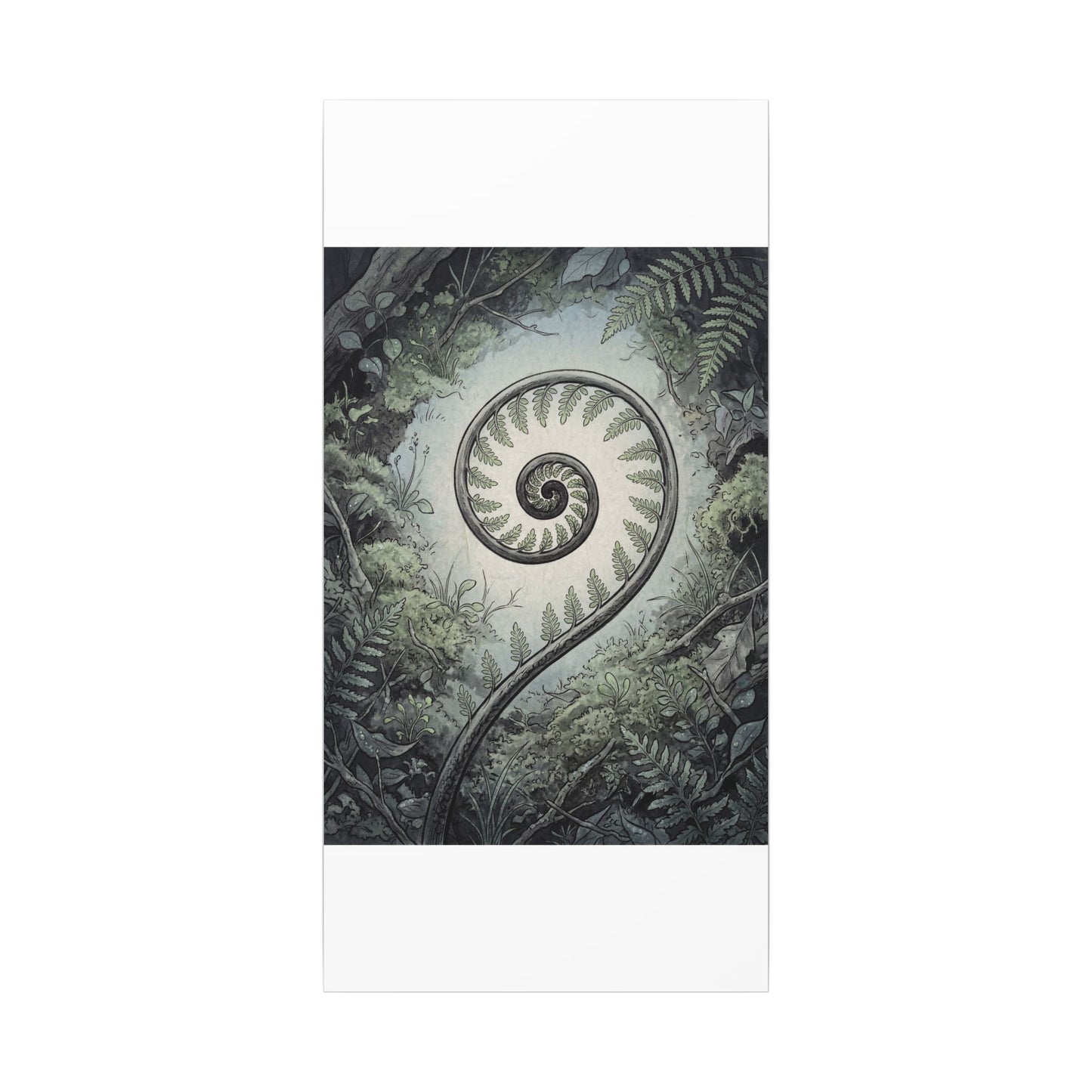Zen Fern Unfurling in Dawn | Ukiyo E Inspired Canvas Art