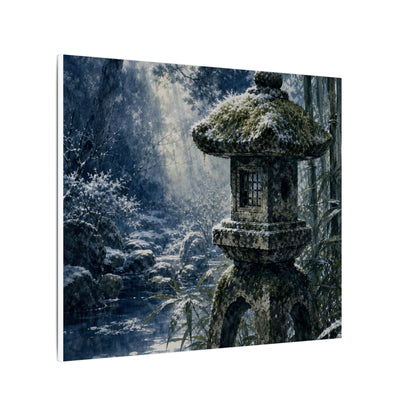 Zen Stone Lantern in Dappled | Sumi E Canvas Art