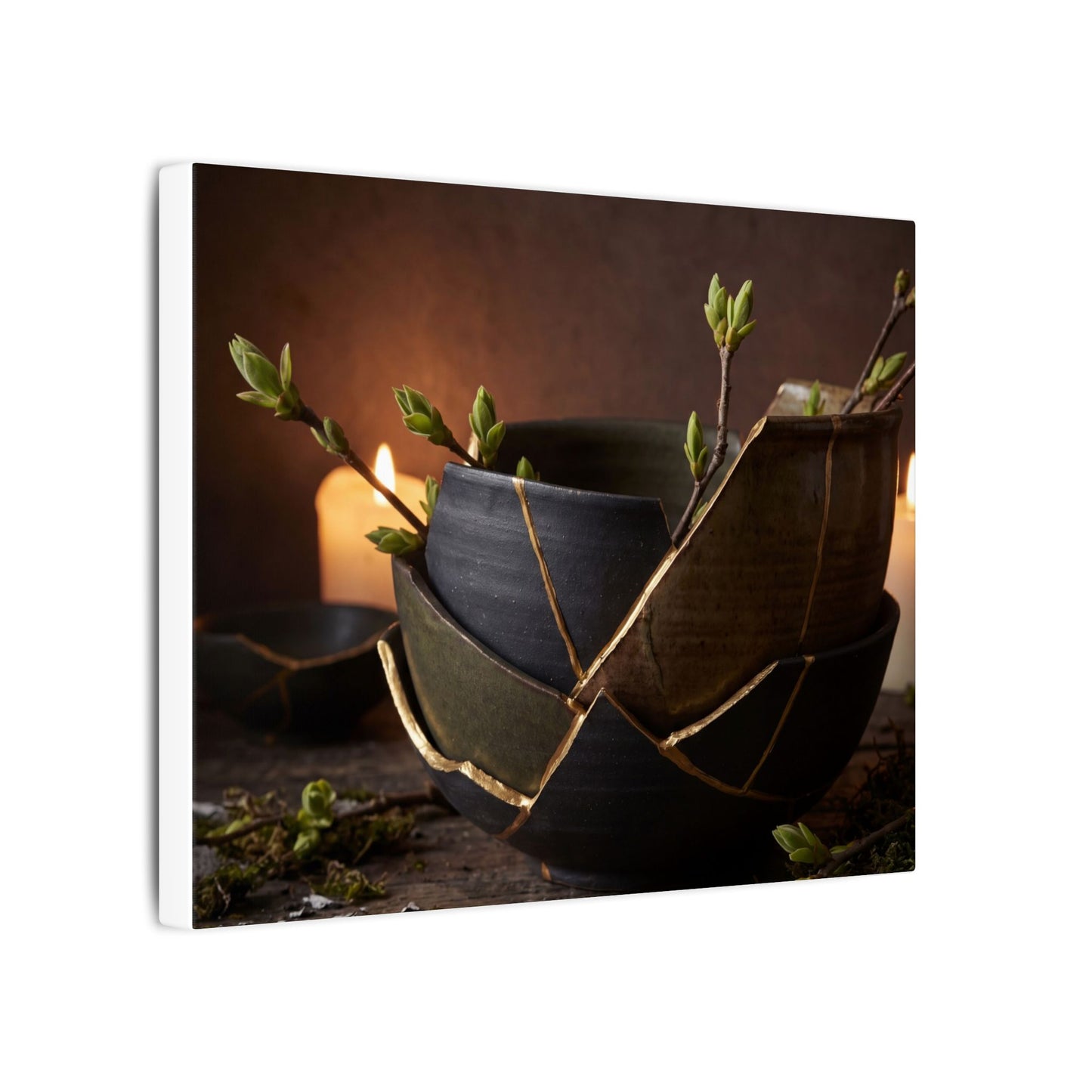 Broken Pottery Spring Canvas Art | Dark Japandi Luxurious Design