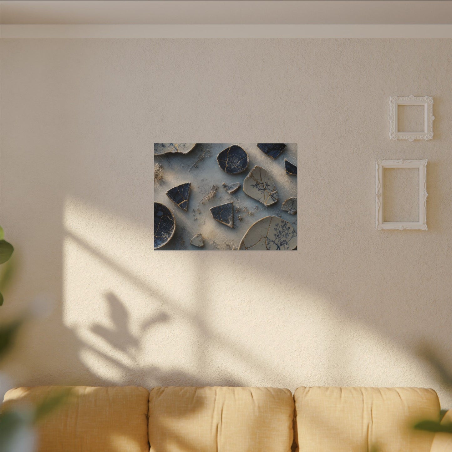 Broken Pottery Canvas Art | Winter Kintsugi Gold Vein Art