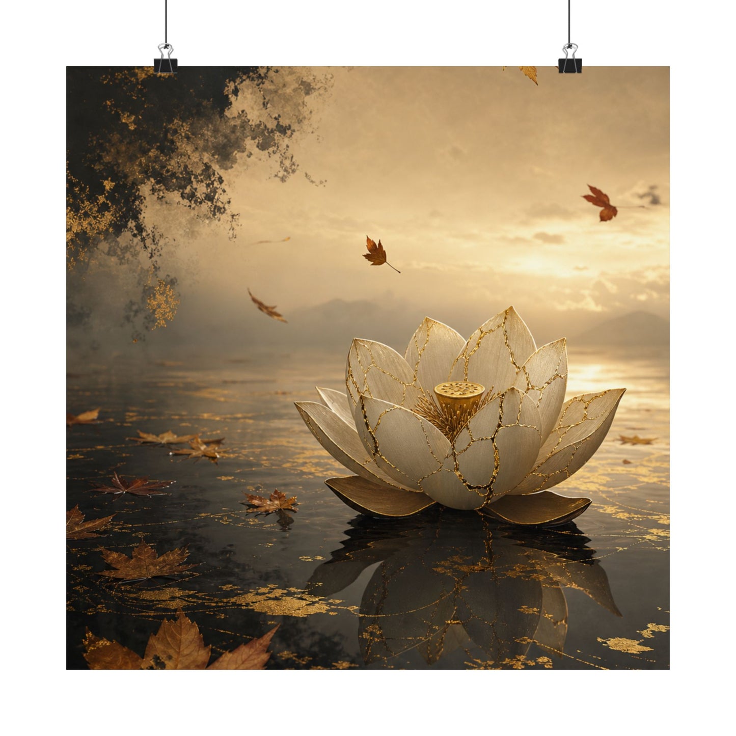 Resilient Lotus Flower Wall Art Print - Gold Vein Kintsugi