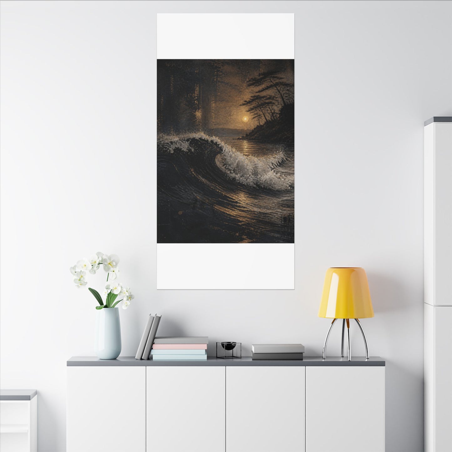 Ocean Wave Dark Texture Canvas Art | Bold Dark Japandi Art