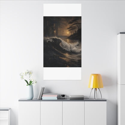 Ocean Wave Dark Texture Canvas Art | Bold Dark Japandi Art