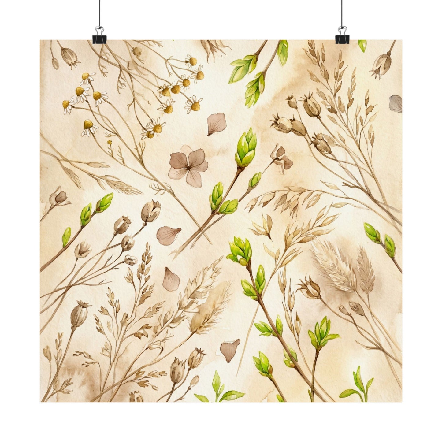 Spring Dried Flowers Watercolor Wall Art Print | Elegant Decor