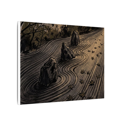 Rock Garden Canvas Art | Autumn Dark Japandi Charcoal Ink Art