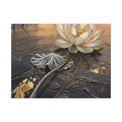 Kintsugi Lotus Flower in Golden Hour | Gold Vein Canvas Art Art Print