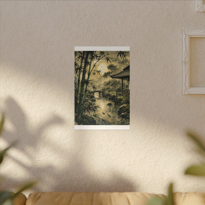 Moonlit Garden Sumi E Canvas Art | Calm Zen Art