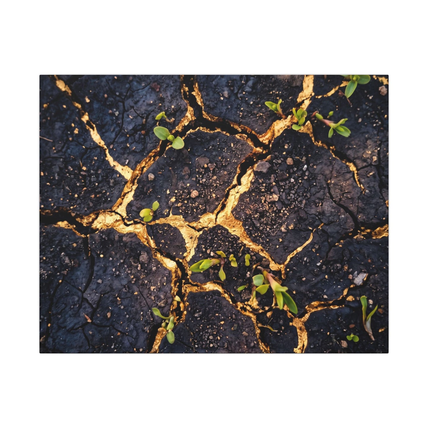 Spring Cracked Earth Crackle Gold Canvas Art | Healing Decor