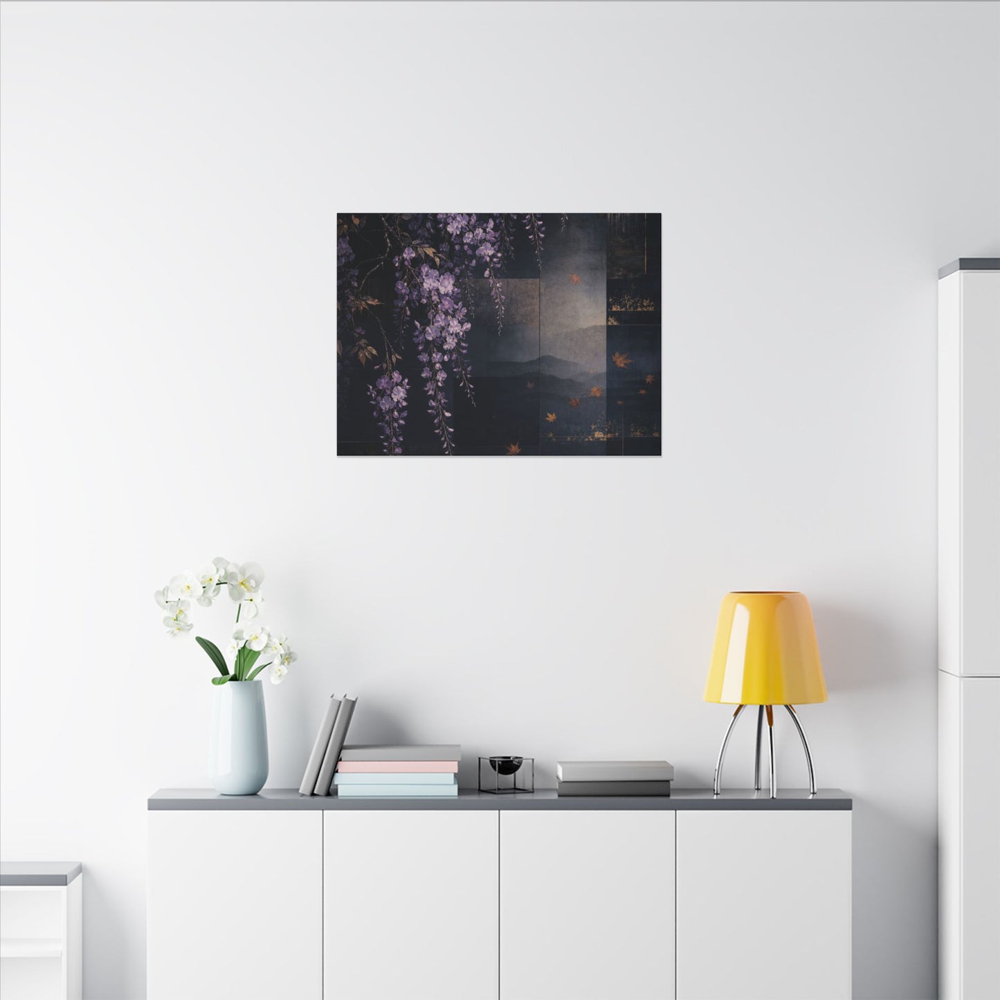 Dawn Wisteria Canvas Art - Dark Japandi Fukinsei