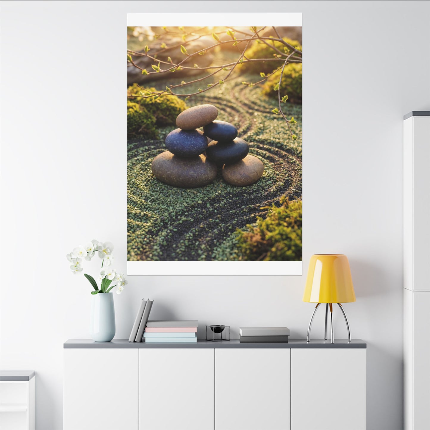 Zen River Stones in Golden Hour | Karesansui Canvas Art