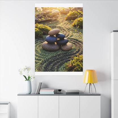 Zen River Stones in Golden Hour | Karesansui Canvas Art