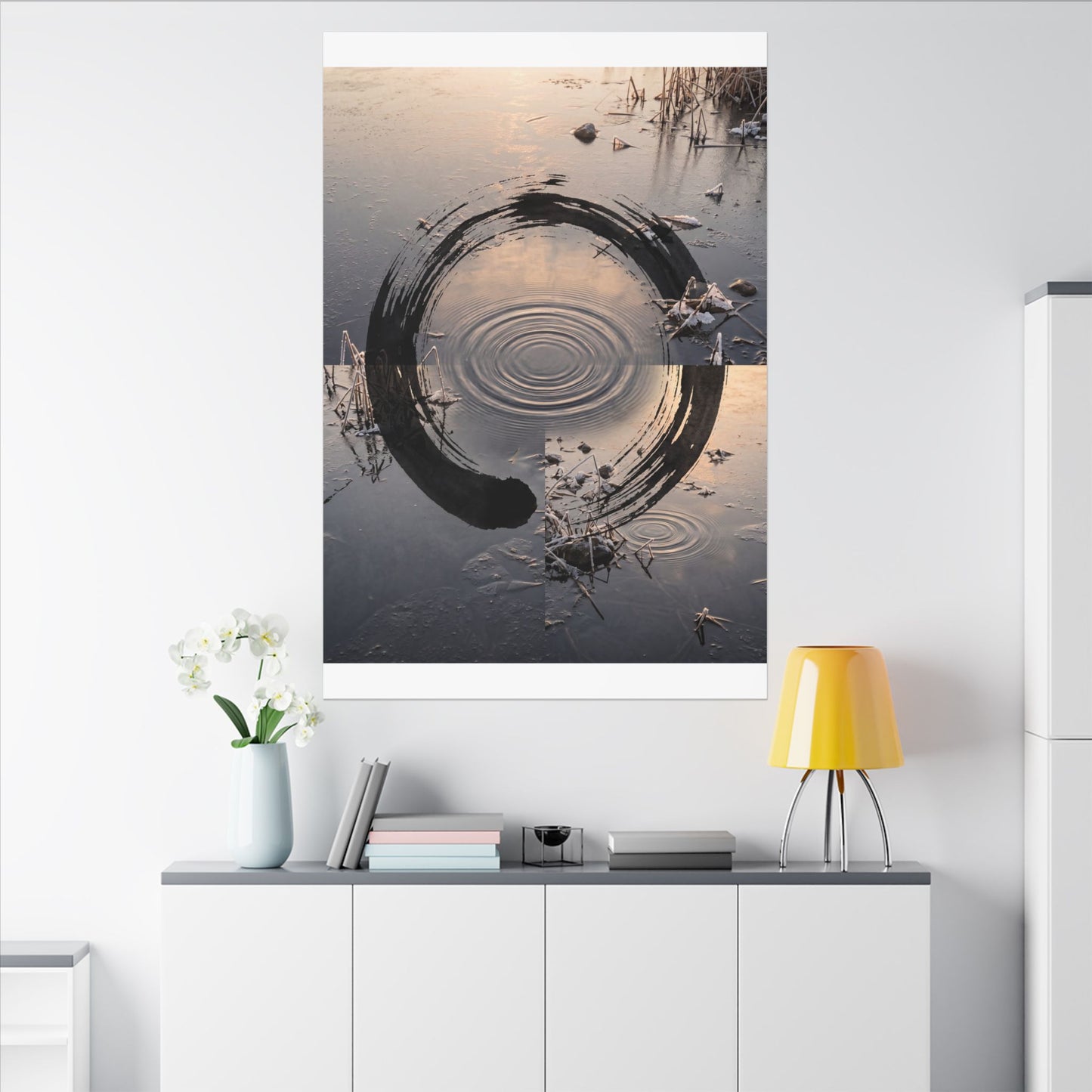 Winter Water Ripple Enso Canvas Art | Tranquil Decor