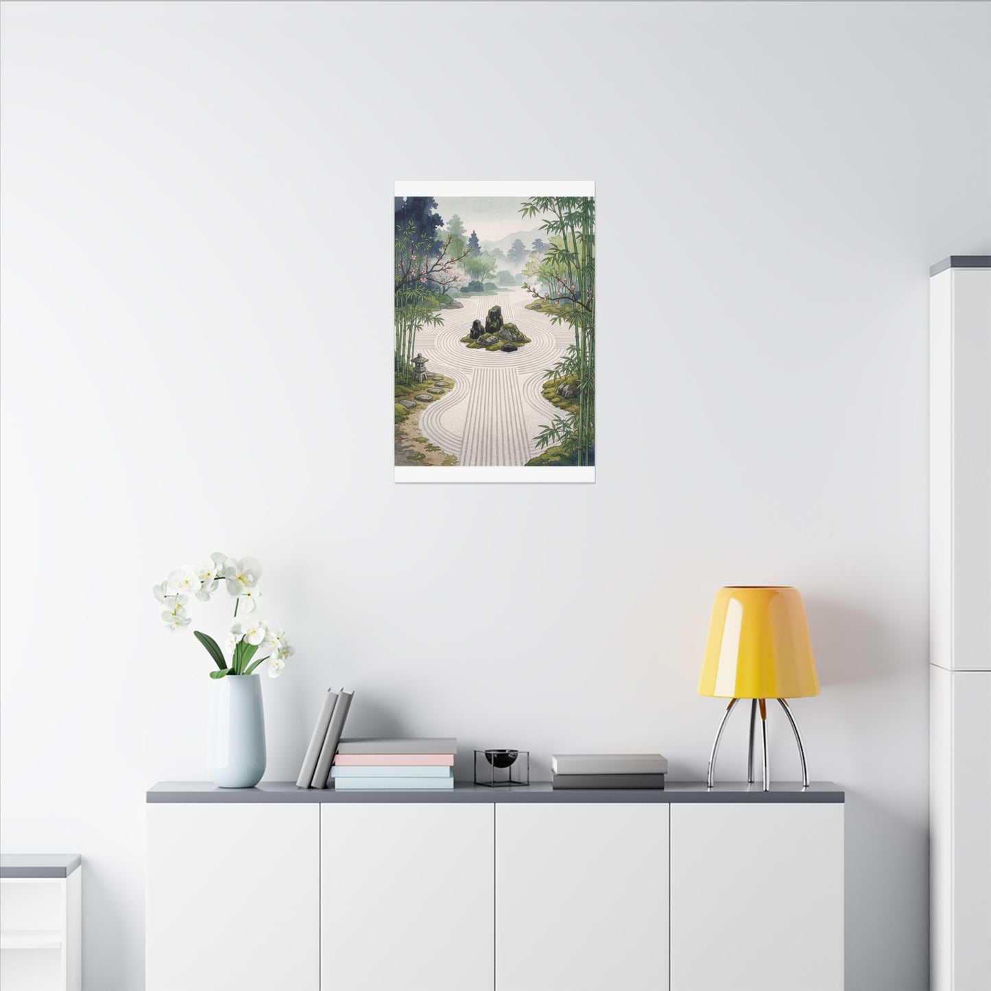 Rock Garden Ukiyo E Inspired Canvas Art | Contemplative Zen Art