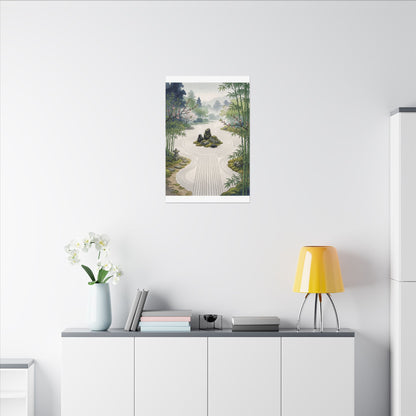 Rock Garden Ukiyo E Inspired Canvas Art | Contemplative Zen Art