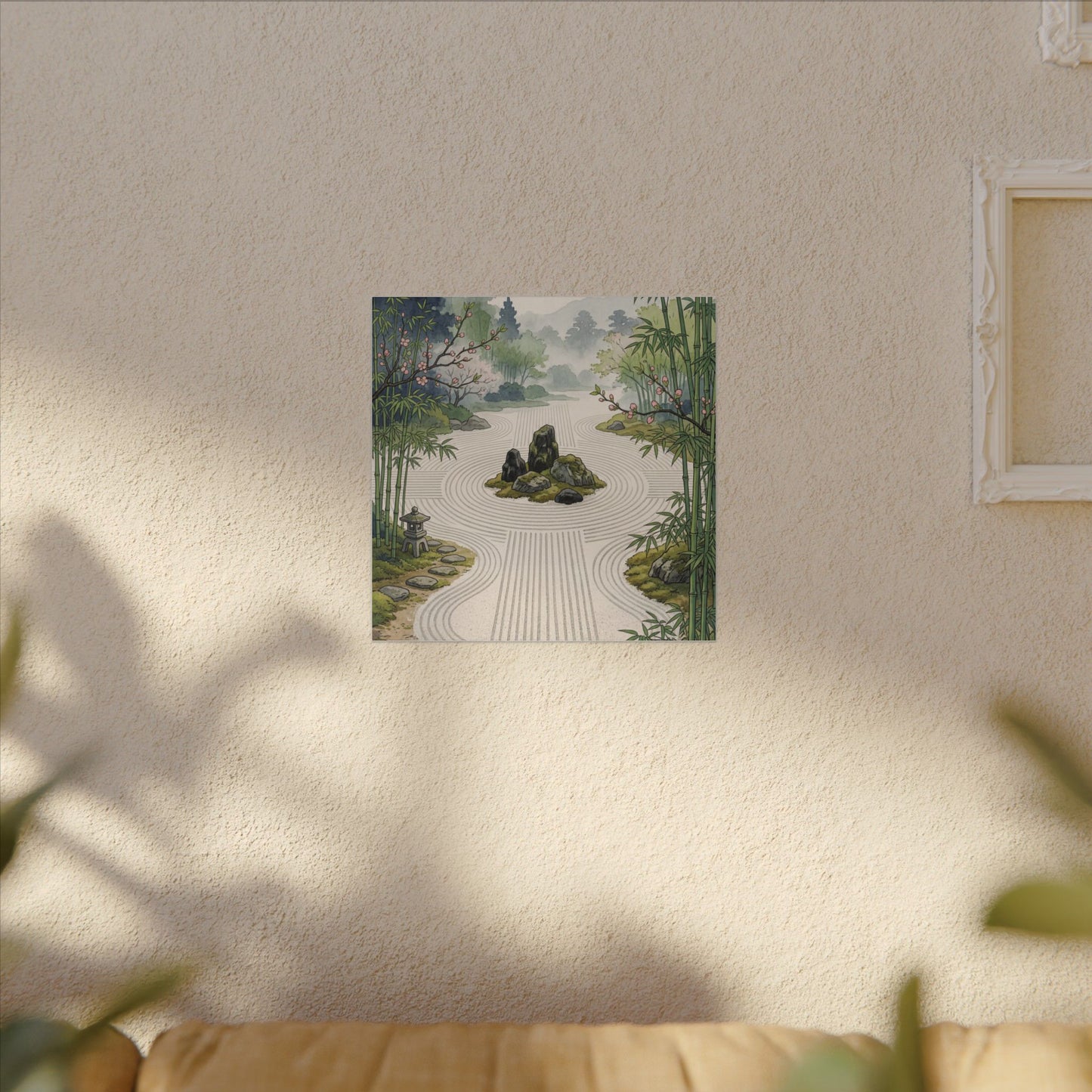 Rock Garden Ukiyo E Inspired Canvas Art | Contemplative Zen Art