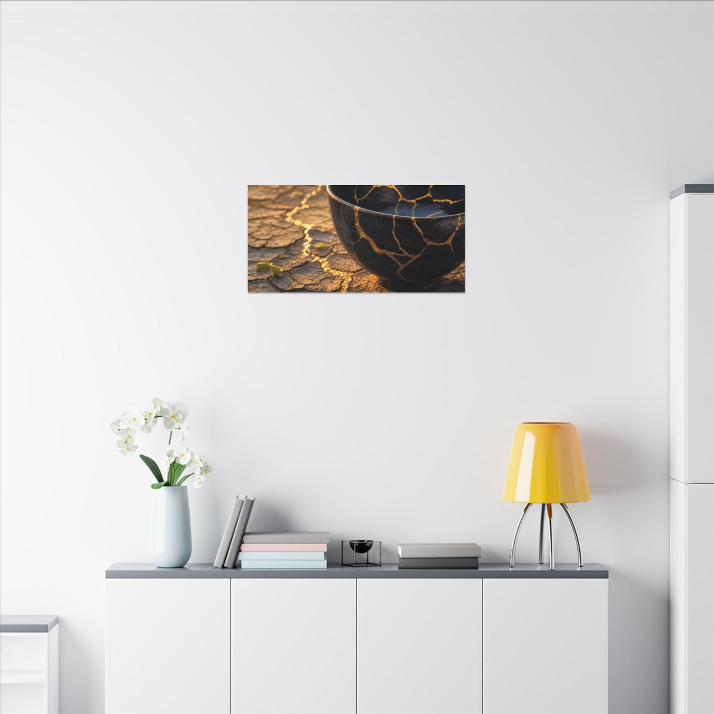 Golden Hour Cracked Earth Canvas Art - Kintsugi Fukinsei