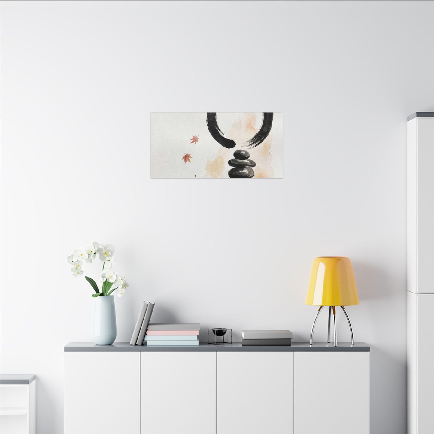 River Stones Canvas Art | Autumn Zen Enso Art