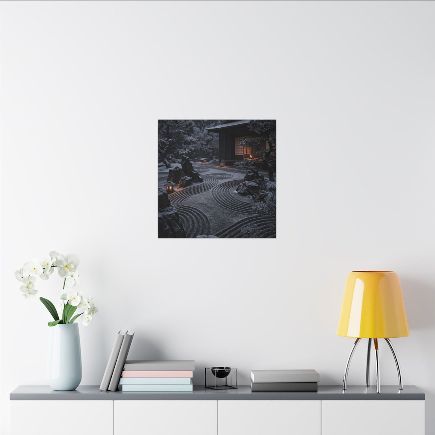Candlelight Rock Garden Canvas Art - Dark Japandi Fukinsei