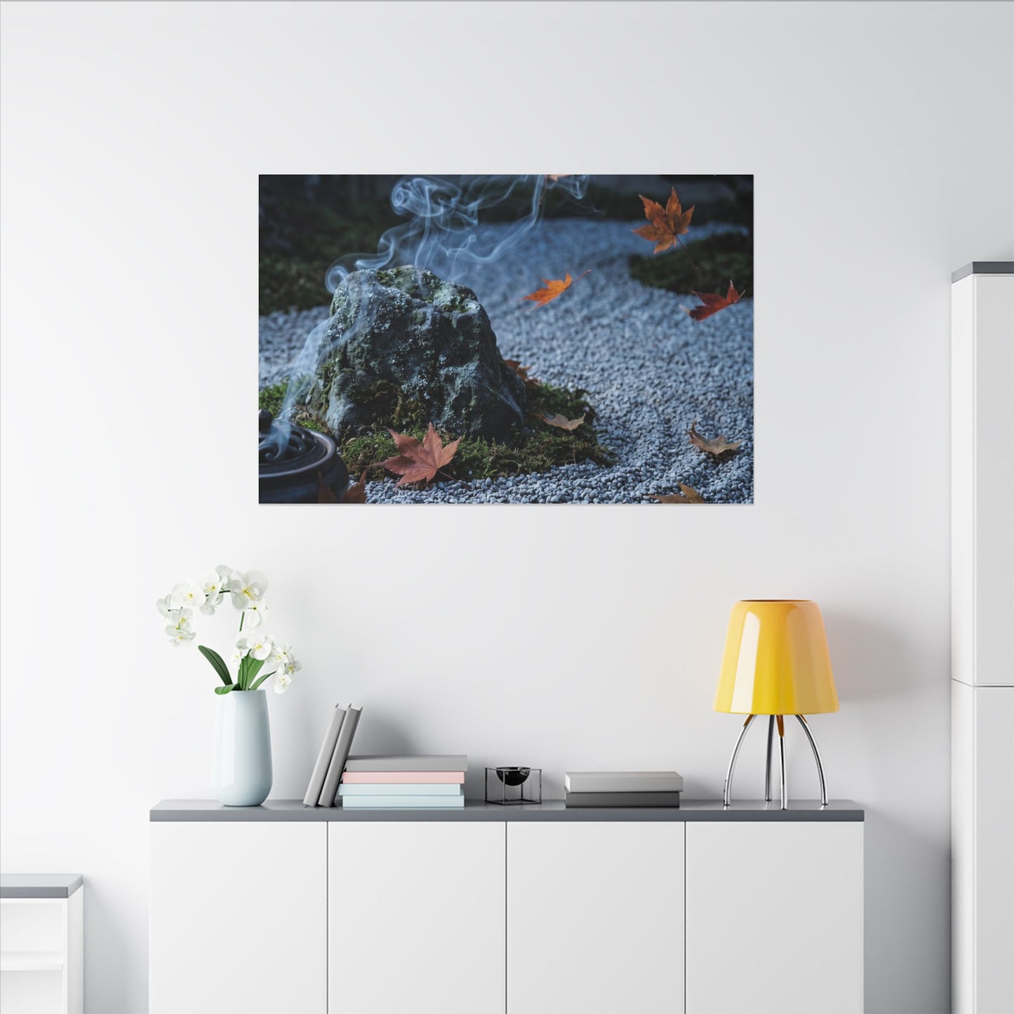 Autumn Incense Smoke Karesansui Canvas Art | Calm Decor
