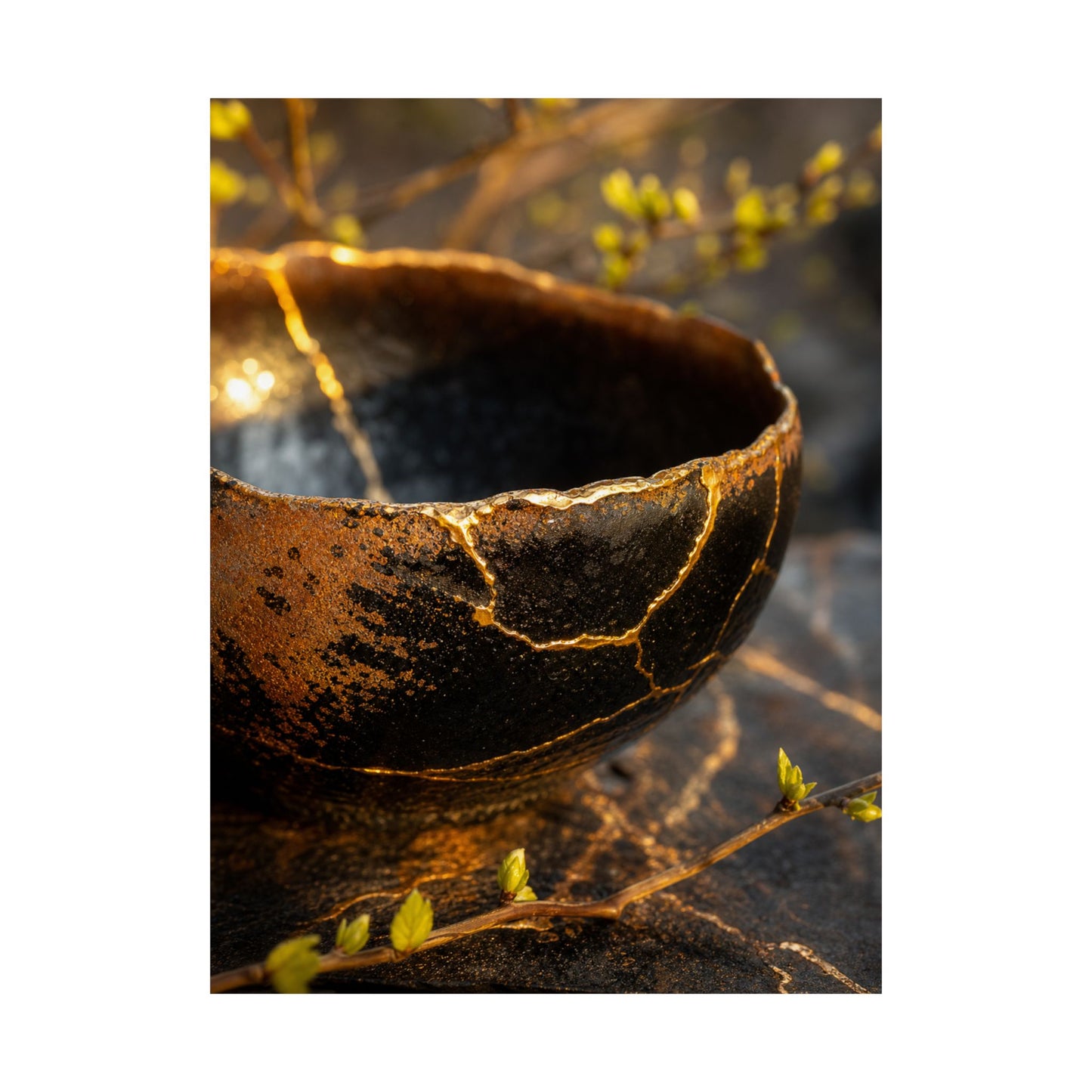 Shibui Ceramic Bowl Wall Art Print - Kintsugi Gold Vein