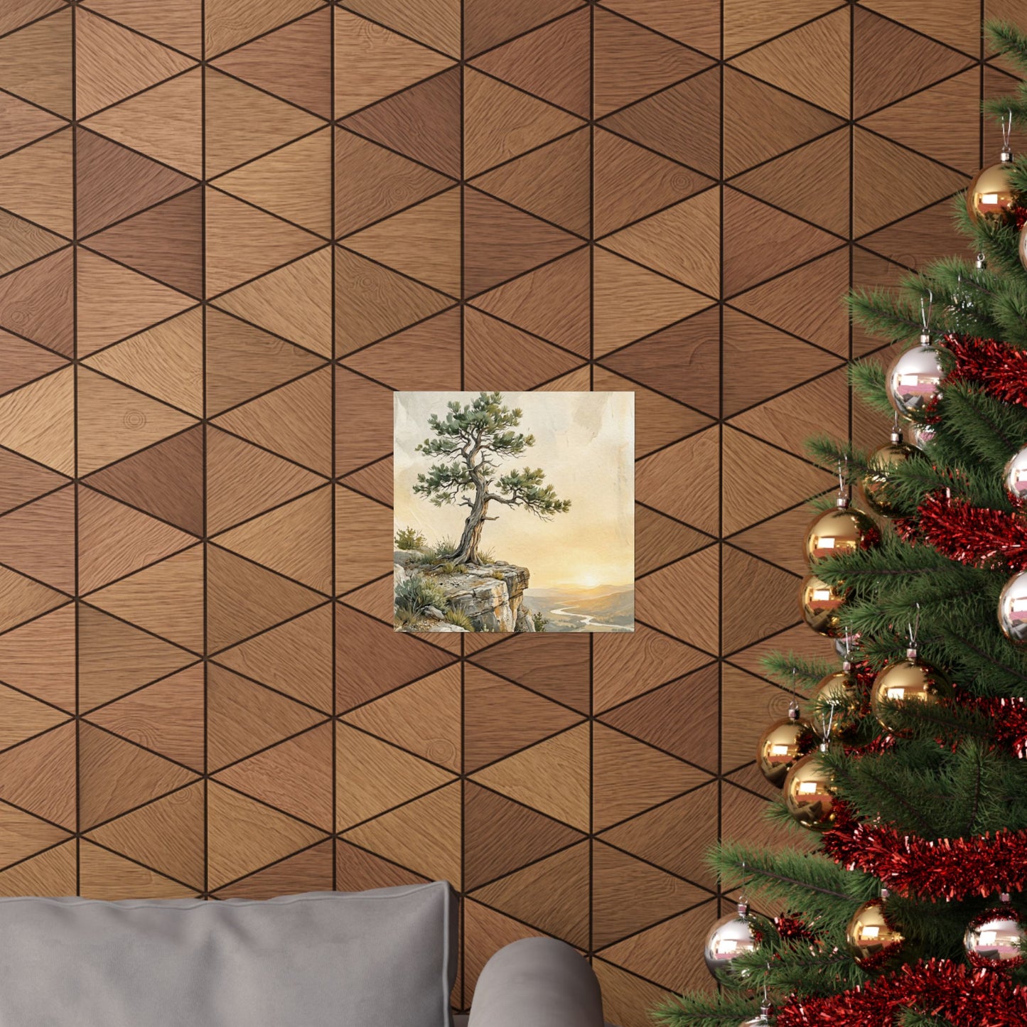 Golden Hour Pine Tree Wall Art Print - Japandi Mono No Aware
