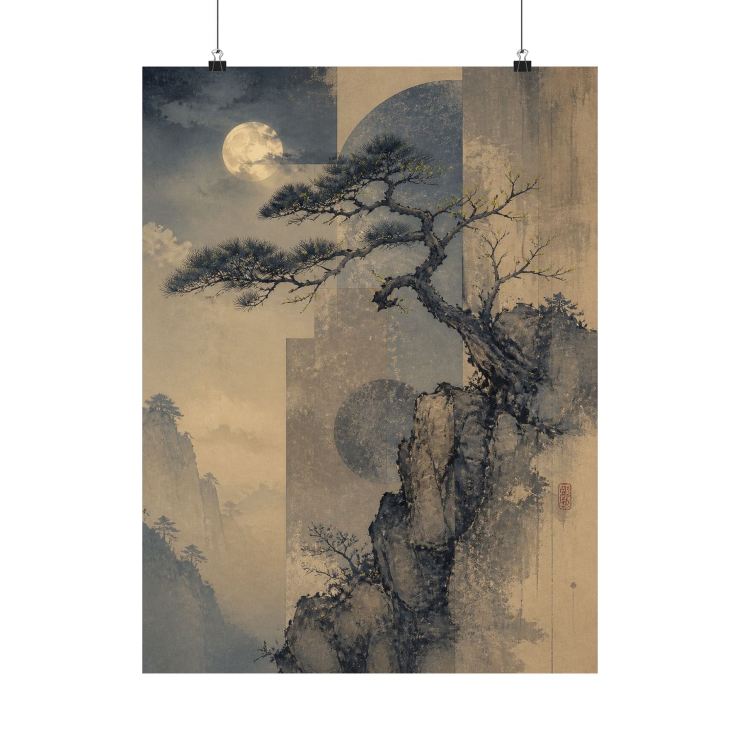 Ma Pine Tree Wall Art Print - Japandi Japanese Pattern