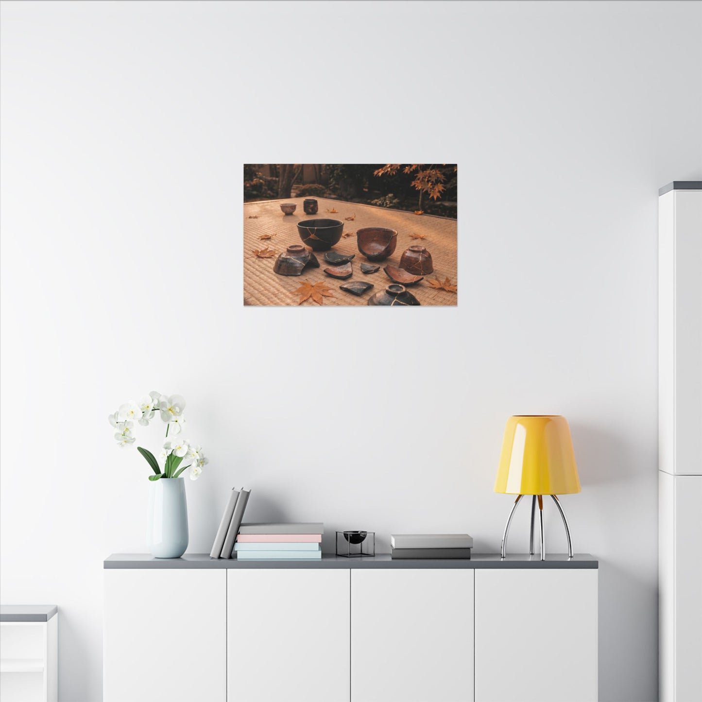 Golden Hour Tea Ceremony Canvas Art - Kintsugi Shibui