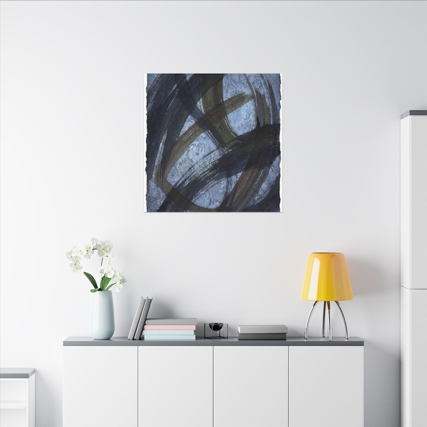Ink Brushstroke Canvas Art | Winter Dark Japandi Shadow Zen Art