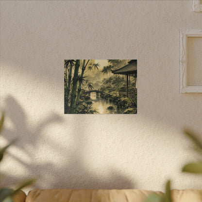 Moonlit Garden Sumi E Canvas Art | Calm Zen Art